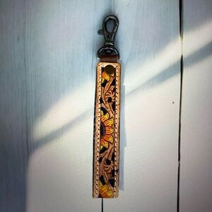 Leather Floral Keychain with Clip